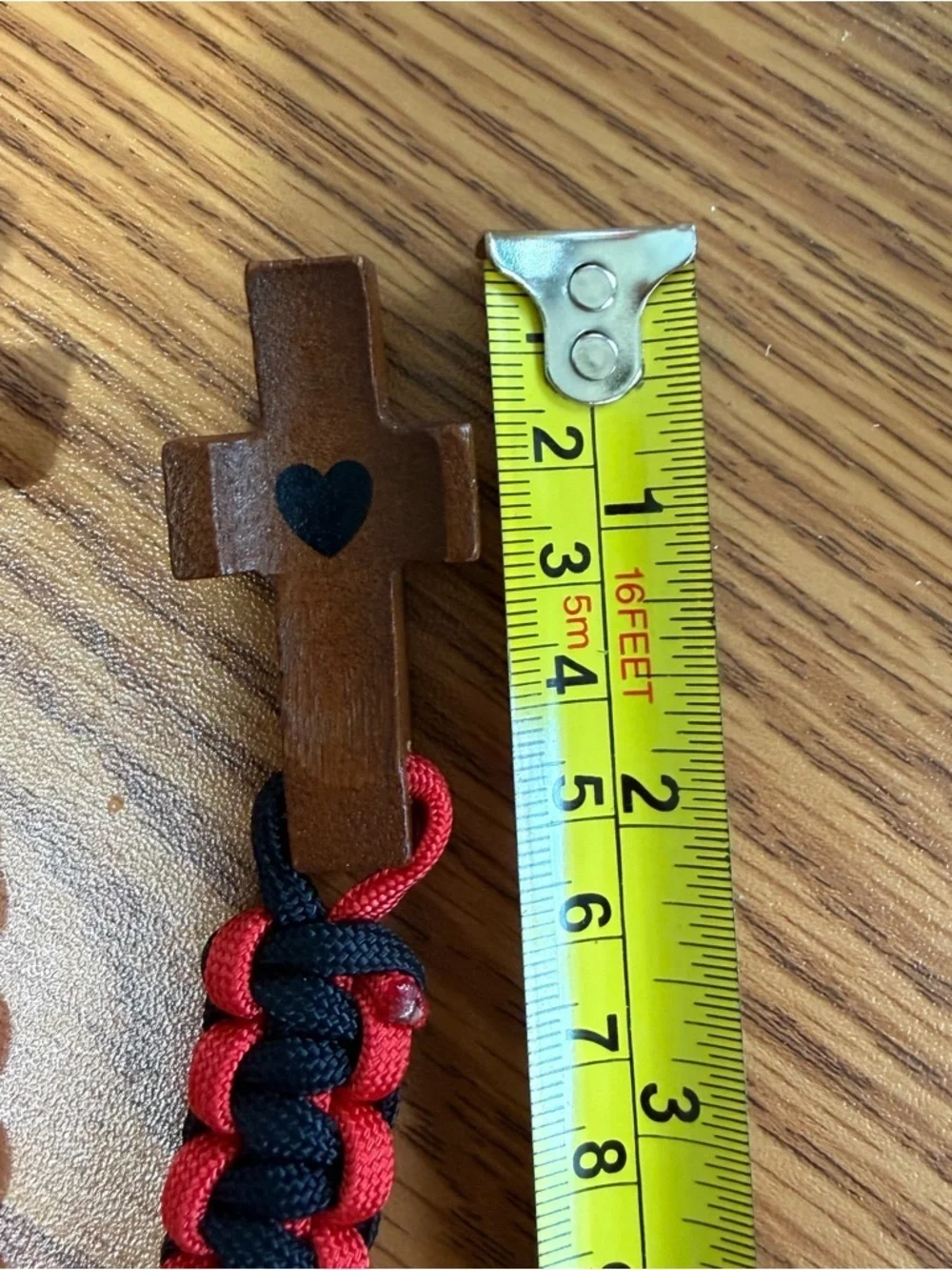 Wooden Worry Cross with Heart Inlay Paracord Keychains - Assorted Colors